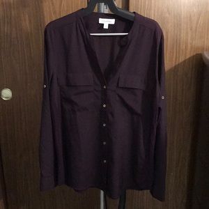 Purple Calvin Klein blouse with gold buttons